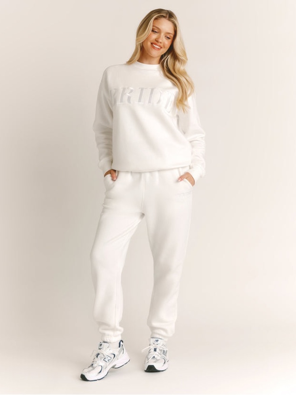 Six Stories Bride White Embroidered Sweatshirt Jogger Set Womens M Bridal Lounge